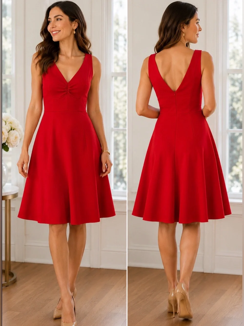NWT KATE SPADE BROOME STREET V-NECK PONTE FIT & FLARE DRESS RED SZ 10 - Picture 1 of 11